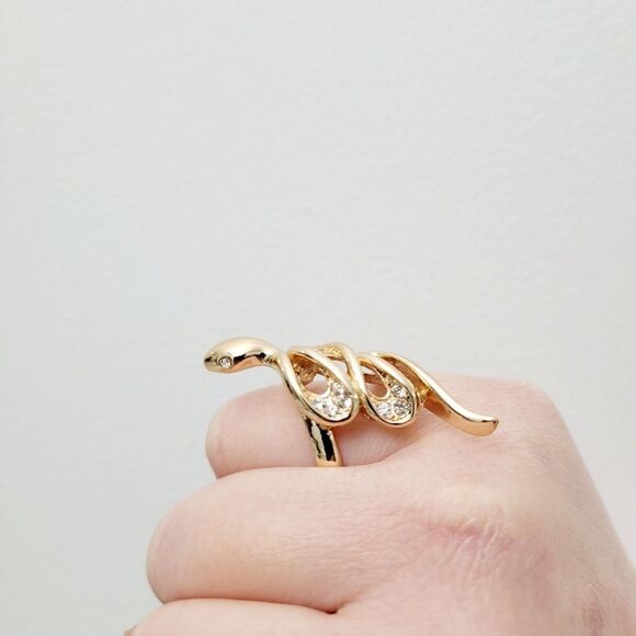 Brand New Gold Plated Snake Rhinestone Ring Size: 9US - Picture 2 of 7